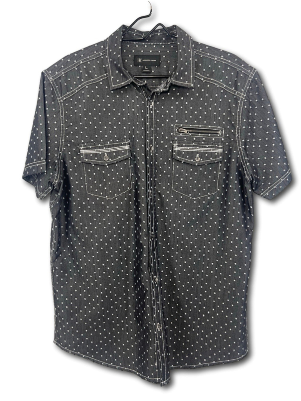International Concepts Short Sleeve Button Up Men's Size Large Black White